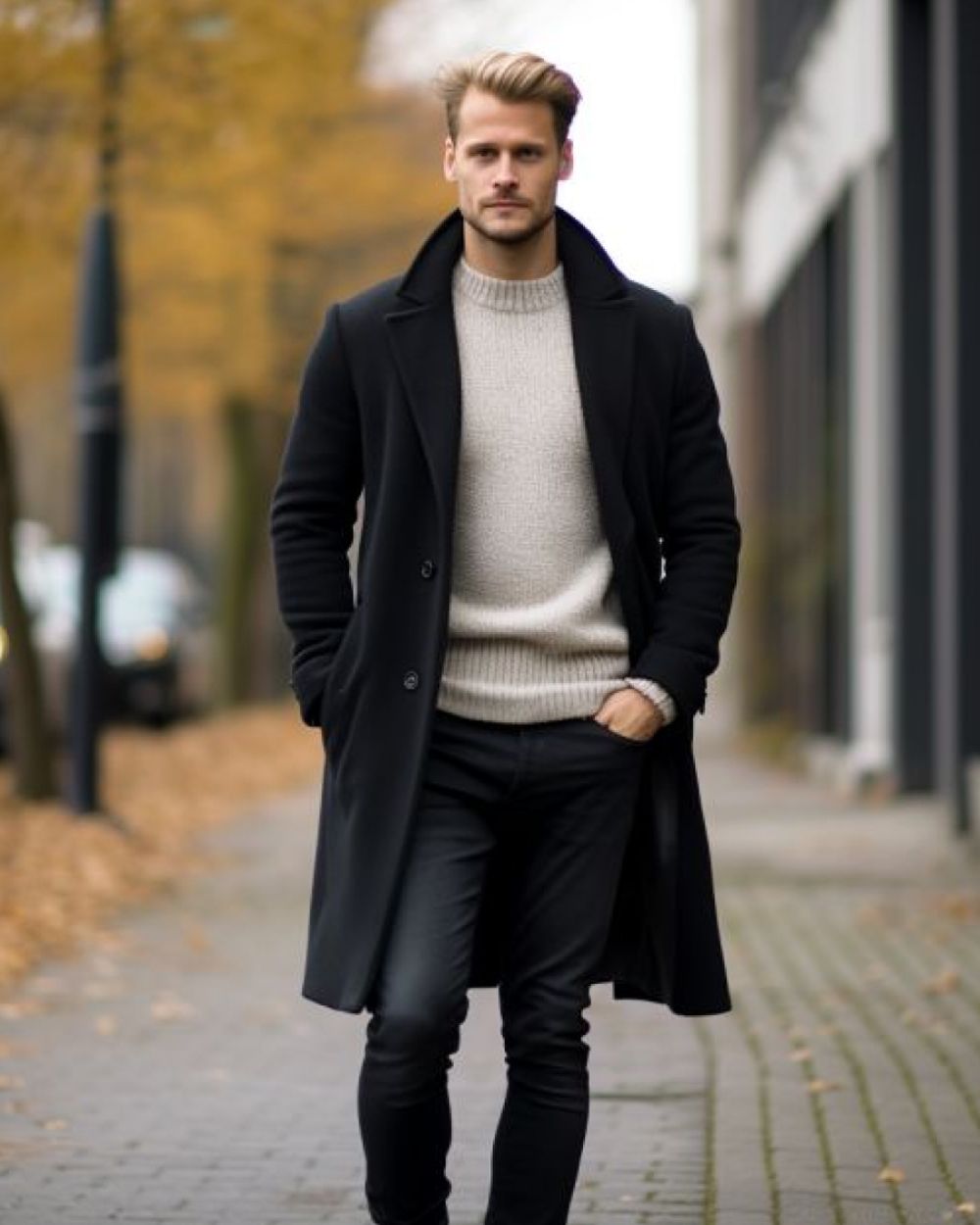 Elegant long black winter coat