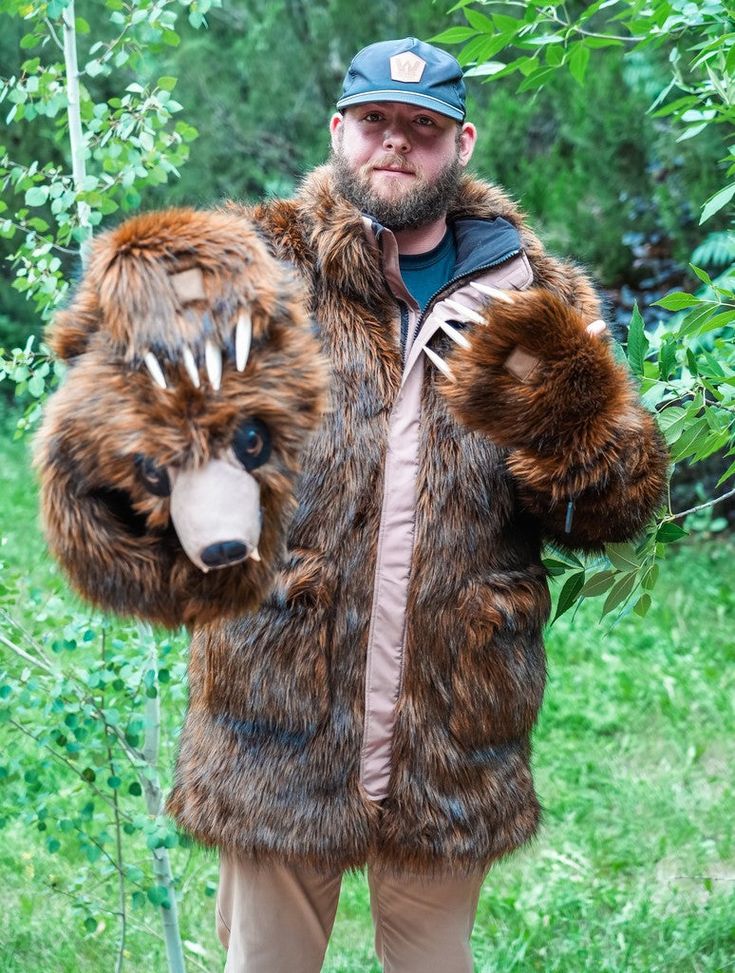 Modern grizzly bear fur coat with tailored design